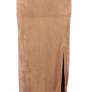 Midi Tan Skirt w/Side Slit